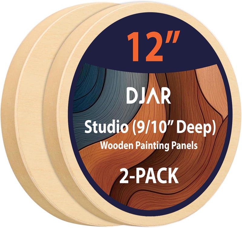 Dajar 2-Pack Round Wood Canvas Panels, 0.9'' Deep – Unfinished Wood for Art, Pouring, Oil Painting & Crafts - Image 1